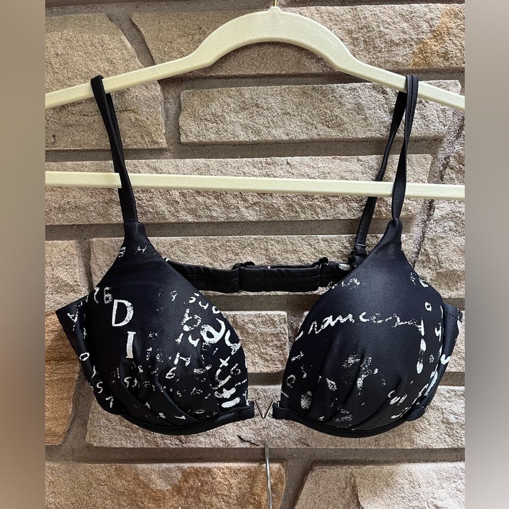 Vintage VENUS Swimwear Bikini Black White Scroll Print Y2K 34b top Medium Bottom - Picture 12 of 12